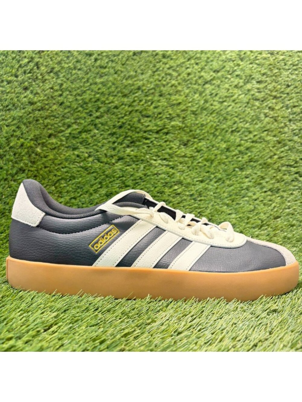 Adidas VL Court 3.0 Mens Size 12 Black White Gum Athletic Leather Shoes Sneakers